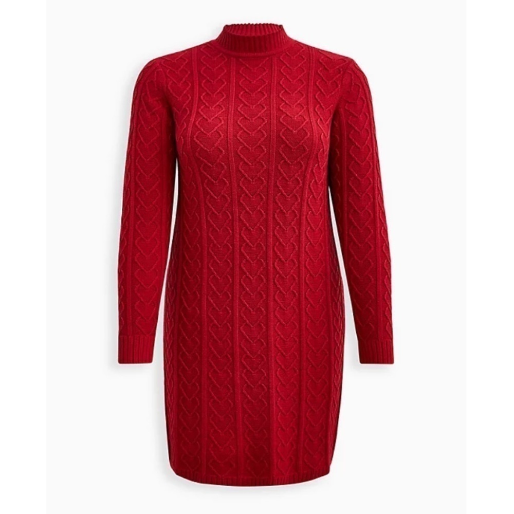 Torrid 2 ❤️ MOCK NECK MINI DRESS - CABLE KNIT HEART RED